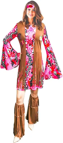 Vista 4 de ATAMET Disfraz hippie de los años 60 y 70 para mujer ropa hippy vestido de discoteca para adultos disfraz de fiesta de los años 70