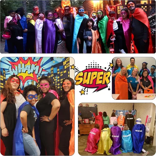 Vista 4 de D.Q.Z Adults Superhero Capes and Masks Bulk for Women Men Super Hero Costumes Halloweem Spirit Day Party Favors, 10 Pack