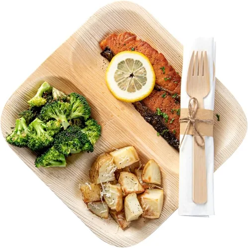 Vista 6 de Restaurantware Juego de cubiertos de tenedor y cuchara de bambú de 8 pulgadas: perfecto para eventos de catering, restaurantes y camiones de comida