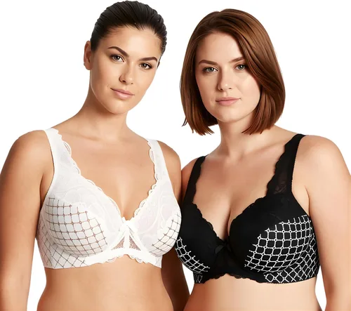 Vista 12 de Curve Muse Brasier reductor sin forro con aros para mujer con bordado de encaje, paquete de 2