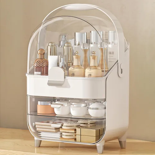 Vista 11 de Organizador de maquillaje para encimera, soporte para cuidado de la piel, organizador de mostrador de baño, caja de almacenamiento, vitrinas