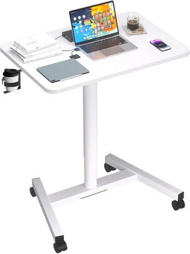 Vista 9 de Escritorio móvil de pie de 28 pulgadas, escritorio ajustable para computadora, escritorio de pie portátil con ruedas bloqueables, mesa rodante