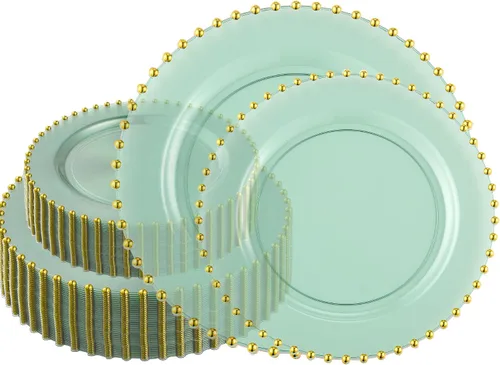 Vista 32 de Plasticpro - Juego de platos combinados de 32 piezas de plástico para cena, platos desechables de plástico elegantes y resistentes para fiestas de 7