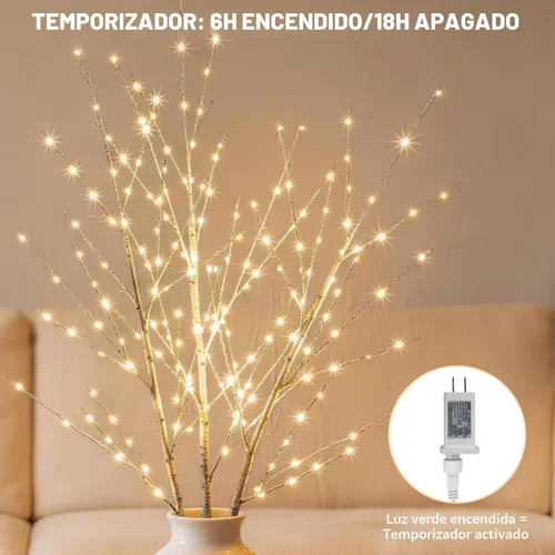 Vista 2 de Bexdir Ramas de árbol blancas de abedul iluminadas de 33 pulgadas, 180 luces LED con temporizador enchufable, árbol artificial blanco ramita