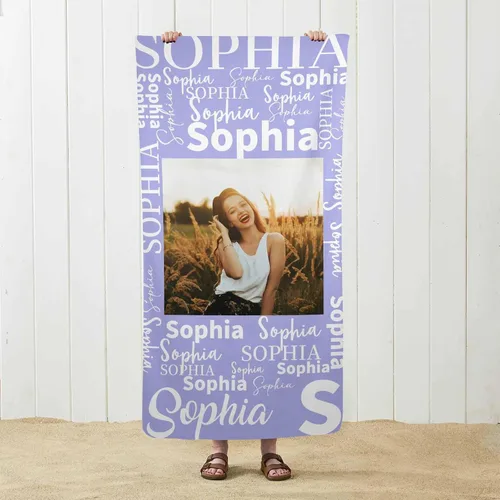 Vista 23 de MyPupSocks Toalla de playa personalizada – Toalla de piscina personalizada de piñas – Morado Personaliza con tu nombre