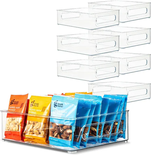 Vista 9 de Contenedor de plástico transparente para almacenamiento de alimentos con asas para organizar cocina, despensa, refrigerador, congelador, despensa