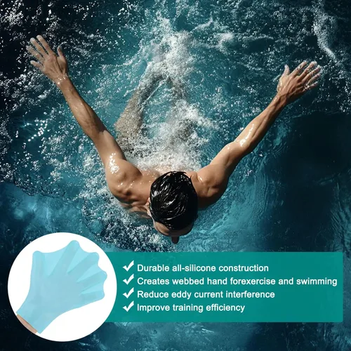 Vista 5 de M METERXITY Guantes de natación de silicona, guantes de natación con malla tipo rana de dedo, guantes de entrenamiento de natación, resistencia al