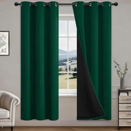 Vista 45 de COSVIYA Cortinas opacas 100% beige Biscotti para dormitorio, juego de 2 paneles de 63 pulgadas de largo, bloqueo de luz completa, aislamiento
