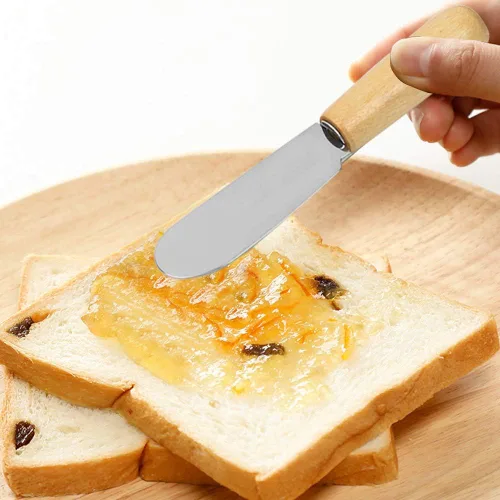 Vista 8 de DaKuan Esparcidor de mantequilla con mango de madera, 4 pulgadas, cuchillos para condimentos de queso crema, juego de 6