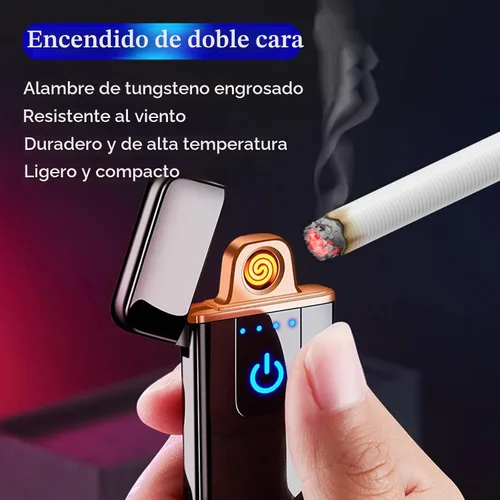 Vista 2 de Encendedor electrónico, resistente al viento, recargable por USB, de bobina delgada, con sensor de huellas dactilares inteligente, encendido de Negro