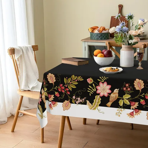 Vista 5 de Mantel de tela impermeable con diseño de pájaros blancos y negros, rectangular, a prueba de arrugas, resistente al aceite, para mesa de comedor