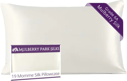 Vista 20 de Mulberry Park Funda de almohada 100% seda, 19 momme, seda de morera grado 6A, cierre de sobre profundo, color negro/estándar (20 x 26 pulgadas)