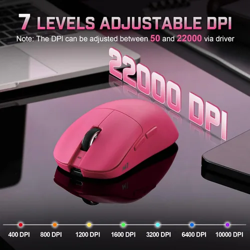 Vista 4 de YUNZII Ratón inalámbrico para juegos M1, mouse para juegos trimodo 2.4G/BT/cable, sensor PAW3311 10000 DPI recargable con 5 botones programables