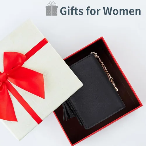 Vista 7 de Gostwo Billeteras pequeñas para mujer, elegante cartera para mujer con ventana de identificación, bolsillo con cremallera para monedas y borla.