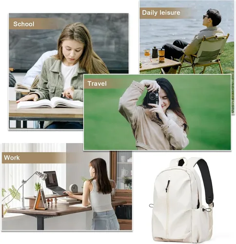 Vista 6 de Mochila escolar para adolescentes, niños y niñas, bonita mochila escolar impermeable casual mochila universitaria, A2-beige, Mochila escolar clásica