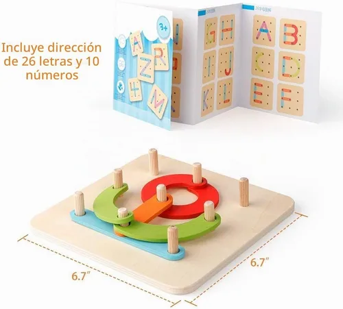 Vista 5 de Coogam Rompecabezas de madera con números y letras de construcción, bloques de apilamiento educativo, juego de juguetes con forma clasificadora
