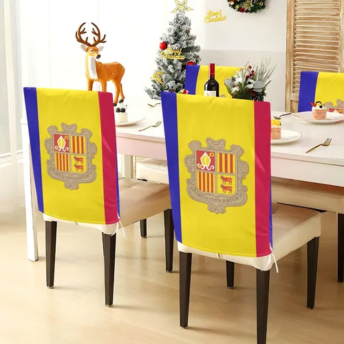 Vista 3 de Chair Covers Washable for Birthday Party Set of 6 Dining Room Seat Covers cubre sillas para comedor Flag of Andorra