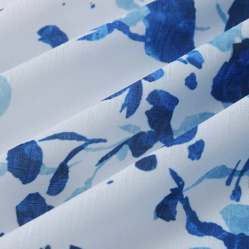 Vista 5 de Camisas de cuello redondo para mujer, camisetas de algodón más túnica con flores, cortas, de verano, de lino, ajuste holgado