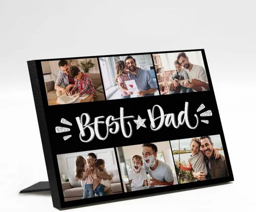 Vista 31 de InterestPrint Panel de fotos personalizado para papá y nombre para exhibición de mesa, Papá te amamos más que todas las estrellas en el cielo, marco
