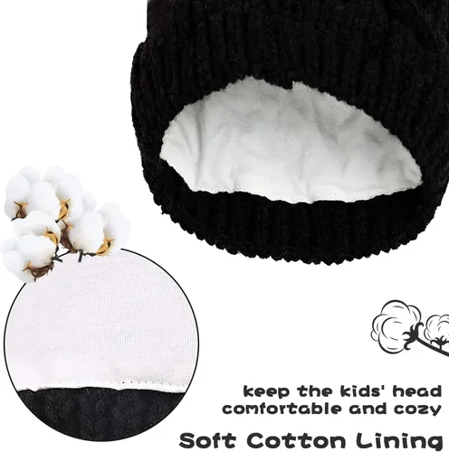 Vista 3 de RAOEXI Conjunto de gorro y mitones unisex para bebé y niño pequeño, gorro de punto grueso y cálido de invierno con guantes para bebés, niños y niñas