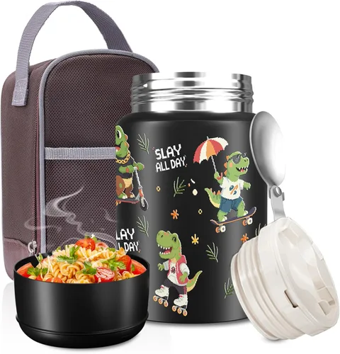 Vista 8 de Contenedor de alimentos aislado de 18 onzas con cuchara y bolsa aislada, termo de sopa para alimentos calientes, retención de calor de 10 horas