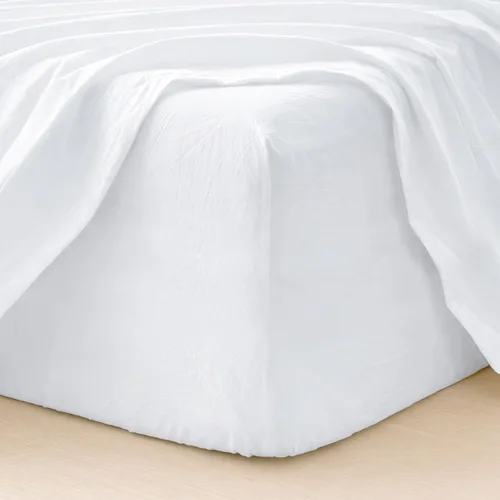 Vista 25 de MooMee Sábana bajera ajustable únicamente, 100% algodón lavado con textura tipo lino, transpirable, duradera, suave, cómoda, bolsillo profundo se