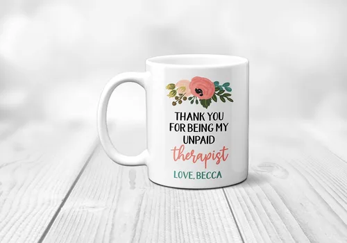 Vista 2 de CANARY ROAD Taza con texto en inglés "Thank You For Being My Unpaid Therapist", regalo de aliento para mujeres, regalo único para amigas, taza