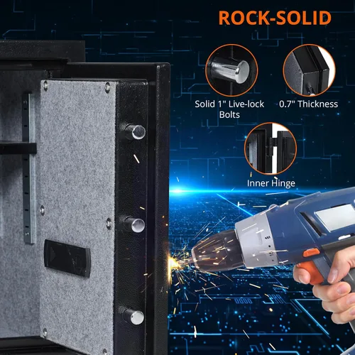 Vista 6 de Caja de seguridad ignífuga e impermeable, caja de seguridad extra grande de 2 pies cúbicos, caja fuerte para el hogar con teclado programable