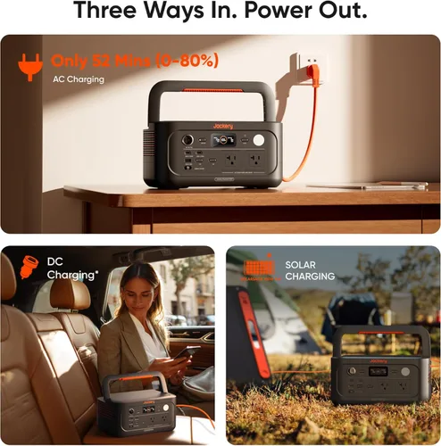 Vista 5 de Jackery Explorer 500 v2 Estación de Energía Portátil, Batería LiFePO4 de 512Wh, 500W AC/1000W Pico, Generador Solar para Acampada, Exteriores