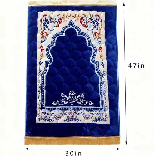 Vista 2 de JE JOUE Alfombra de oración musulmana, islámica, suave, grande, para oración islámica, islámica, gruesa para hombres y mujeres, Janamaz, Sajadah Azul