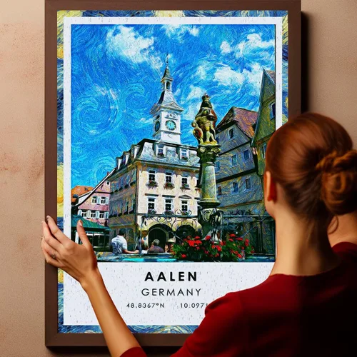 Vista 4 de Póster de viaje Aalen, póster de arte de viaje de Alemania, lienzo, póster de ciudad de viaje de Aalen, póster de ilustraciones de viaje, lienzo
