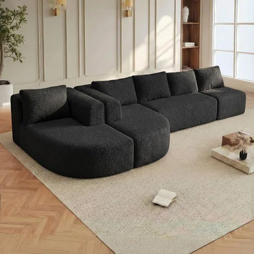 Vista 3 de Sofá modular modular de 144 pulgadas, sofá de nube en forma de U de gran tamaño, color negro No Assembly Required • 22" Deep Memory Foam Seat •