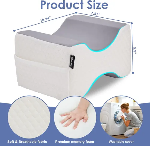 Vista 2 de Almohada de rodilla para dormir de lado, almohada de piernas para dormir de lado, almohada de columna vertebral suave para ciática, alivio del dolor