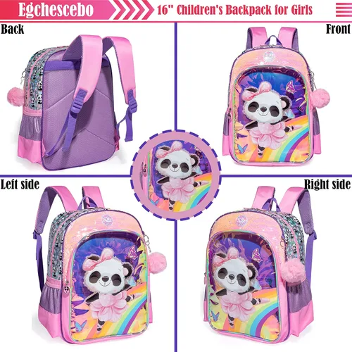 Vista 3 de Egchescebo Mochila transparente para niÃ±os y niÃ±as, con bolsas de almuerzo de felpa, Pink-xm-sb, Mochilas tipo mochila
