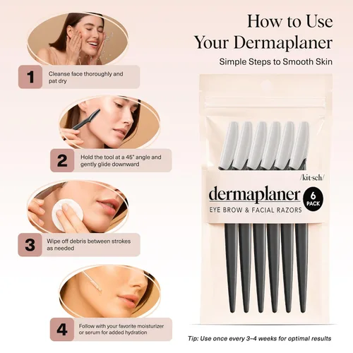 Vista 7 de Kitsch Dermaplane - Maquinilla de afeitar facial para mujeres y hombres, maquinillas de afeitar para cejas y afeitadora facial - Maquinilla de Negro