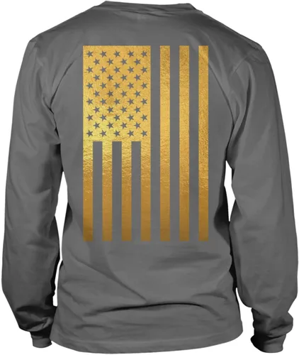 Vista 19 de Camisa de manga larga unisex con bandera negra desgastada de Estados Unidos Gris claro - Impresión trasera