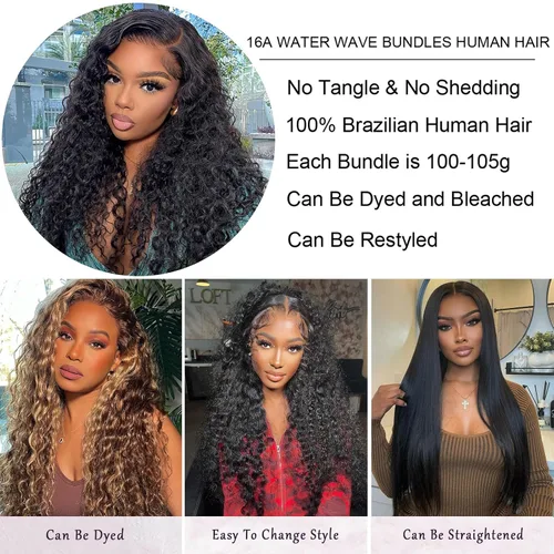 Vista 5 de Beauty Queen 16A Paquetes de Cabello Crudo Ondas de Agua 14 16 18 Pulgadas 3 Paquetes 100% Cabello Virgen Brasileño Sin Procesar Paquetes Tejidos