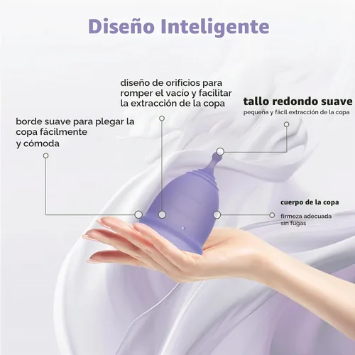 Vista 3 de Copa menstrual suave – Copa menstrual reutilizable de silicona de grado médico – sin BPA, cómoda copa menstrual flexible para uso durante 12 horas