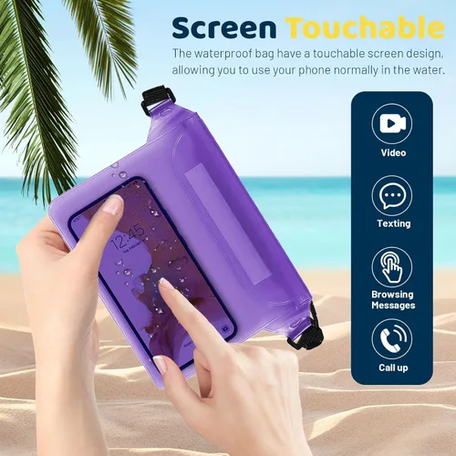 Vista 5 de Riñonera impermeable de 2 piezas, con correa ajustable en la cintura, bolsa impermeable táctil para mantener el teléfono seco y objetos de valor