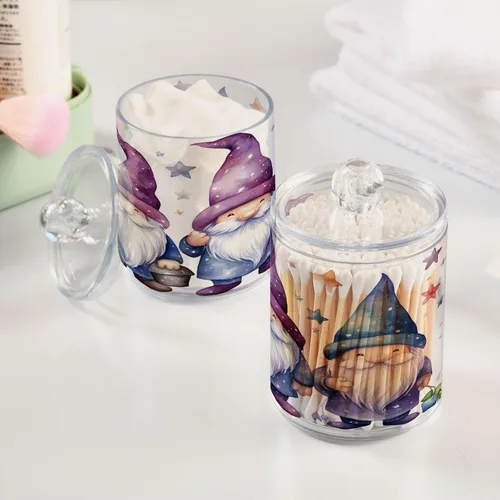 Vista 5 de Lindos gnomos de estrellas, 2 tarros herméticos de plástico transparente, recipiente de almacenamiento de alimentos, puede almacenar dulces, sal