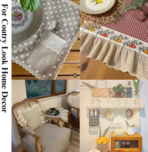 Vista 4 de Bordado con ojales de encaje de algodón beige vintage para costura, ropa, delantal (5.5 pulgadas/5.5 in 3 yardas)