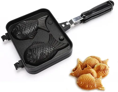 Vista 9 de Taiyaki Maker - Molde antiadherente para hacer pasteles calientes con forma de pez japonés, molde para waffle, molde doble para el hogar, bricolaje