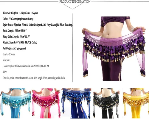 Vista 3 de Pañuelo para danza del vientre, falda para danza del vientre, monedas de lentejuelas brillantes, disfraces de bailarina del vientre para mujer