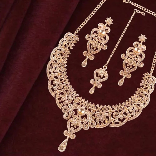 Vista 63 de Conjunto precioso de collar con look real Indian Bollywood, maravillosamente decorado, conjunto de collar adornado para mujer.