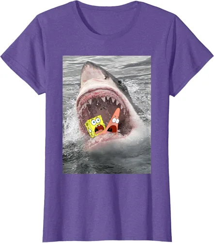 Vista 17 de Camiseta divertida de Bob Esponja con diseño de tiburón y ataque de tiburón para hombres y mujeres Negro