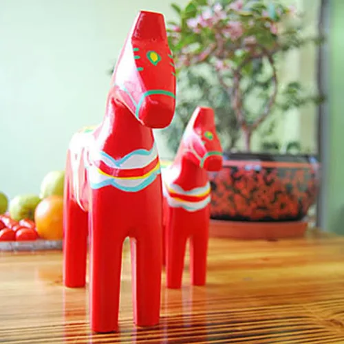 Vista 9 de Plplaaoo 1 par de caballos de madera de Dala de Europa, estatua de caballos de madera suecos, pintada a mano, decoración de caballo Dala sueco rojo