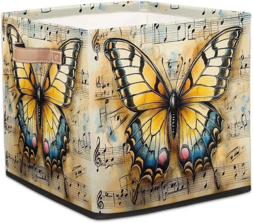 Vista 16 de Cube Storage Bins for Shelves, Neon Blue And Purple Skull Flower Decorative Fabric Organizer Box with Handles for Living Room, Dorm Room, Classroom
