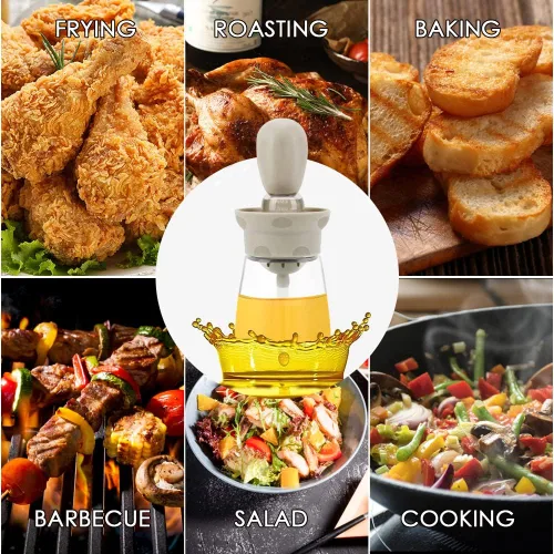 Vista 6 de Botella dispensadora de aceite con cepillo, almacenamiento y recipiente de vidrio de aceite de oliva 2 en 1 con cepillo de silicona para cocina
