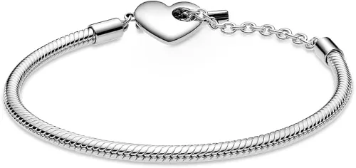 Vista 2 de PANDORA Moments Heart T-Bar - Pulsera de cadena de serpiente, Metal, Sin gemas.