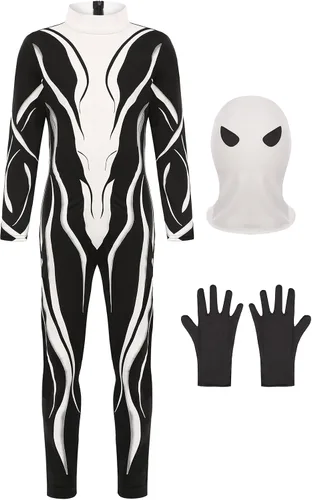Vista 3 de Disfraces de Halloween aterradores para niños, disfraz de demonio de sombra fantasma, disfraz de fiesta de Halloween, brilla en la oscuridad